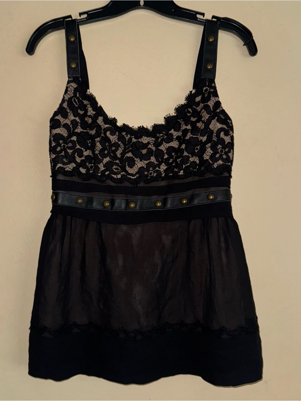 Temperley London Y2K Silk Lace Leather Studded Babydoll Tank Top Size US 4